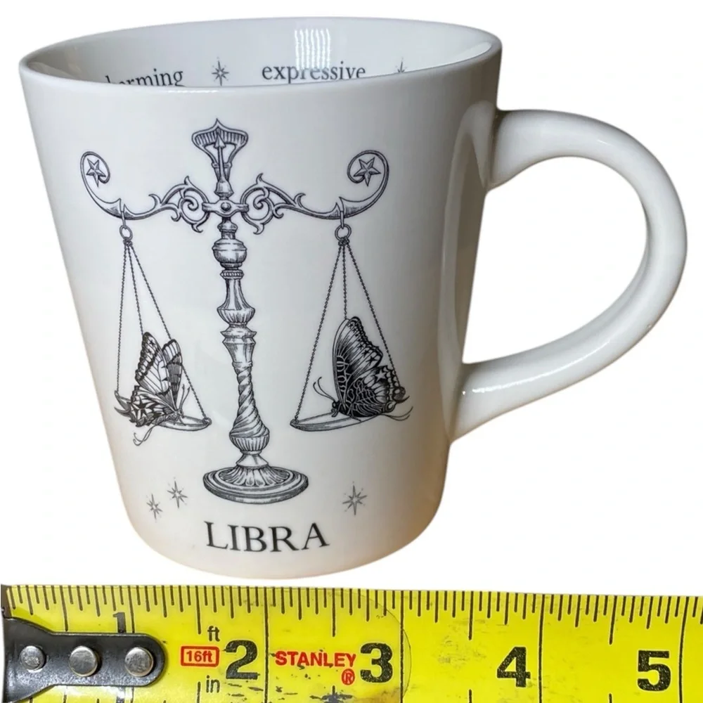 Williams Sonoma Libra Scale w/ Butterflies Black & White Coffee Tea Mug Cup